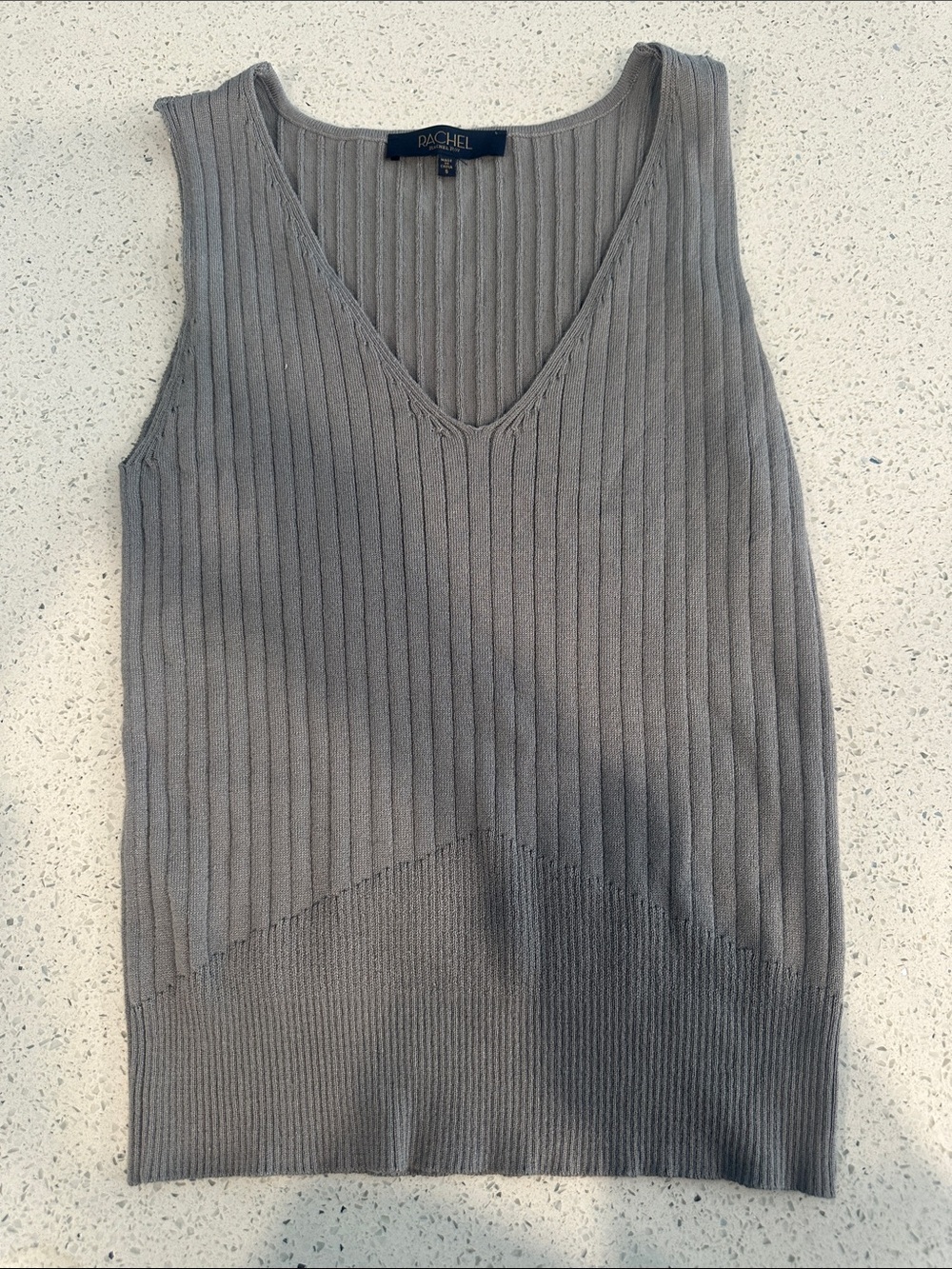 Rachel Ribbed V-Neck Sleeveless Knit Tank - Gray